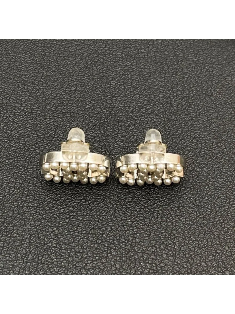 Chanel CC Logo Earrings Faux Pearl Silver Coco